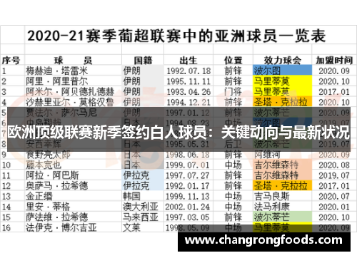 欧洲顶级联赛新季签约白人球员：关键动向与最新状况